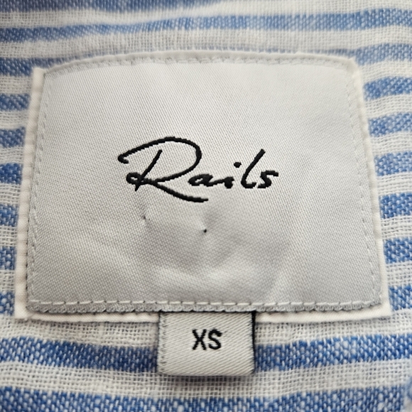 RAILS Womens Top XS Shirt Button-Up CHARLI YELLOW ROSES Blue Stripe Linen Blend - Picture 7 of 12